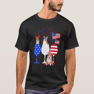 Camiseta Farda de Corgi para 4 de Julho Vermelho Branco Azu