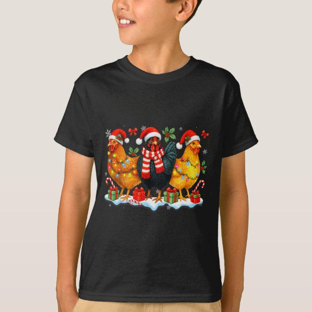 Camiseta Farm Animal Funny Chicken Christmas Lights Cute Xm (Frente)