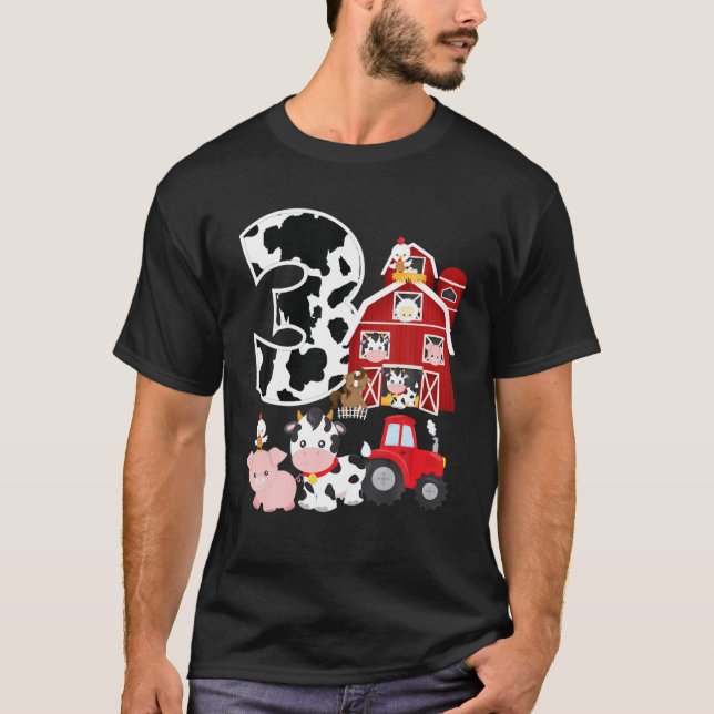 Camiseta Farm Barnyard Theme Pig Cow Horse 3Rd Birthday 3 Y (Frente)