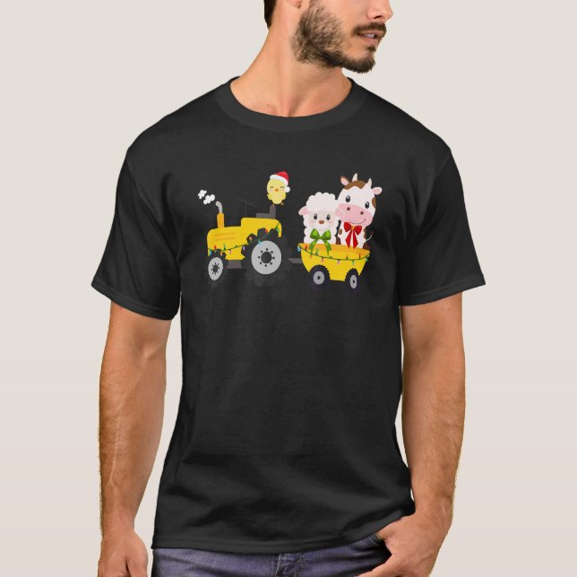 Camiseta Farm Tractor Cow Sheep Chick Christmas Xmas Family (Frente)