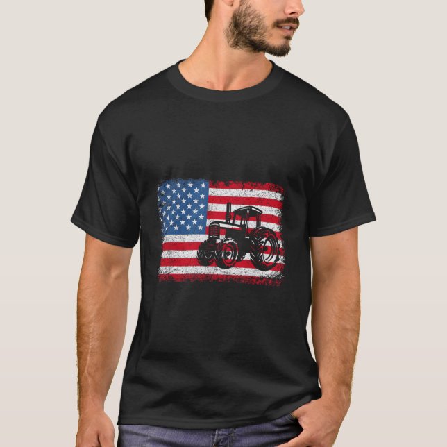 Camiseta Farm Tractors Usa Flag Patriotic Farming (Frente)