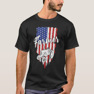 Camiseta Farmer American Flag Retro Farming Trator Usa Pat