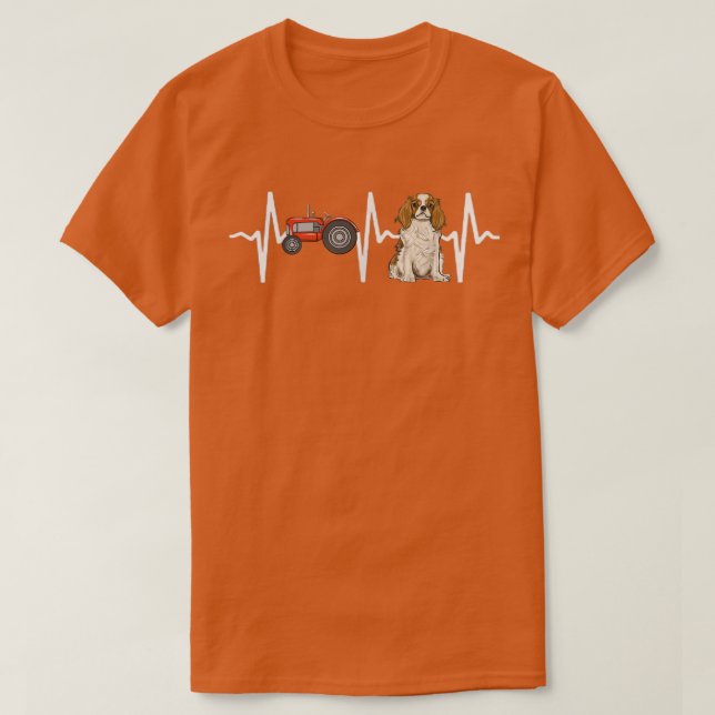 Camiseta Farmer Tractor Cavalier King Charles Spaniel Heart (Frente do Design)