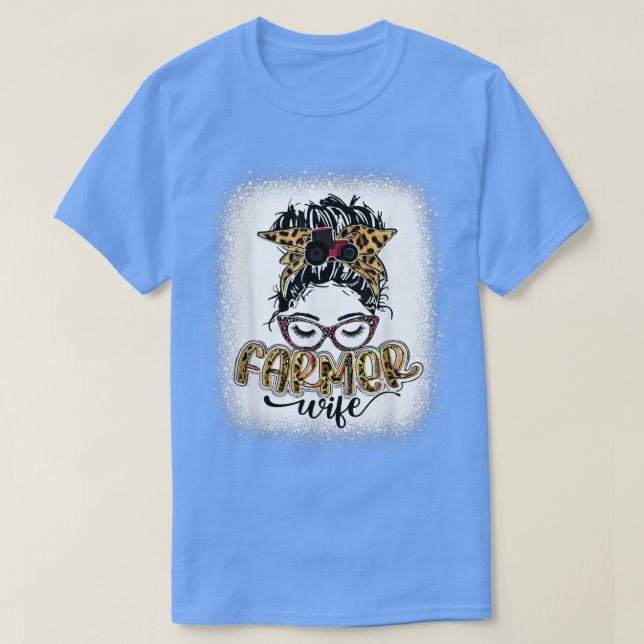 Camiseta Farmer Wife Leopard Messy Bun Bleached Women Mothe (Frente do Design)