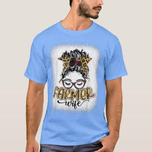 Camiseta Farmer Wife Leopard Messy Bun Bleached Women Mothe