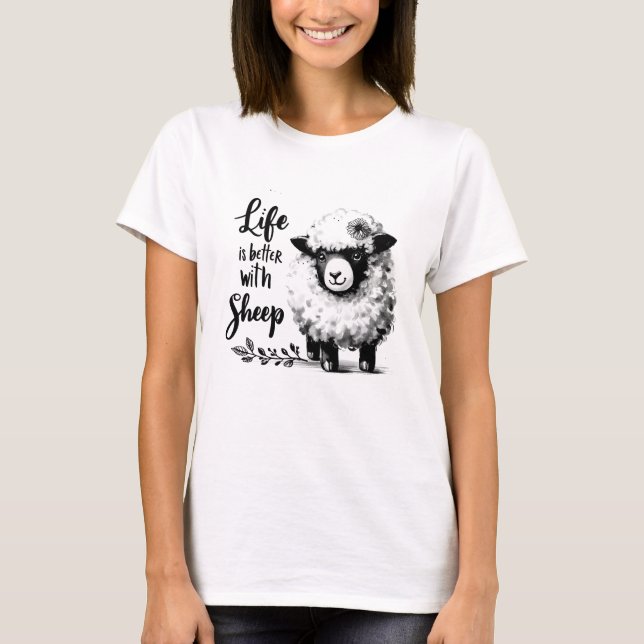 Camiseta Farmhouse Sheep Lover Tee Life é melhor com Ovelha (Frente)