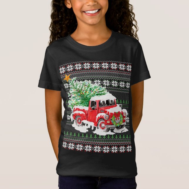 Camiseta Farmhouse Style Fazenda Red Christmas Truck Holida (Frente)