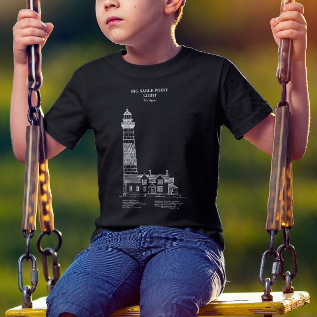 Camiseta Farol Big Sable Point - Michigan - AD (Big Sable Point Lighthouse - Michigan – AD. Boy Basic Black T-Shirt)