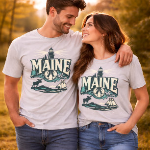 Camiseta Farol Costeiro Vintage do Maine