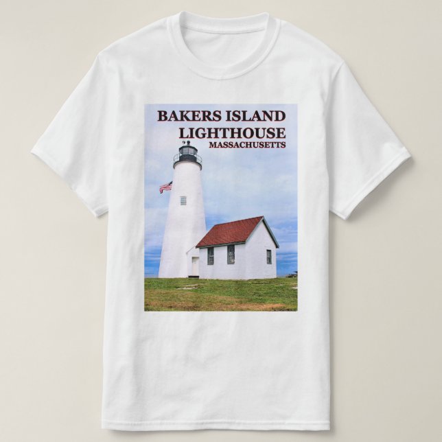 Camiseta Farol da Ilha Bakers, Massachusetts T-Shirt (Frente do Design)