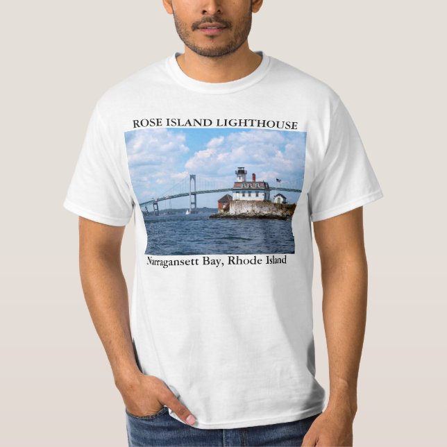 Camiseta Farol da Ilha rosa, Rhode Island (Frente)