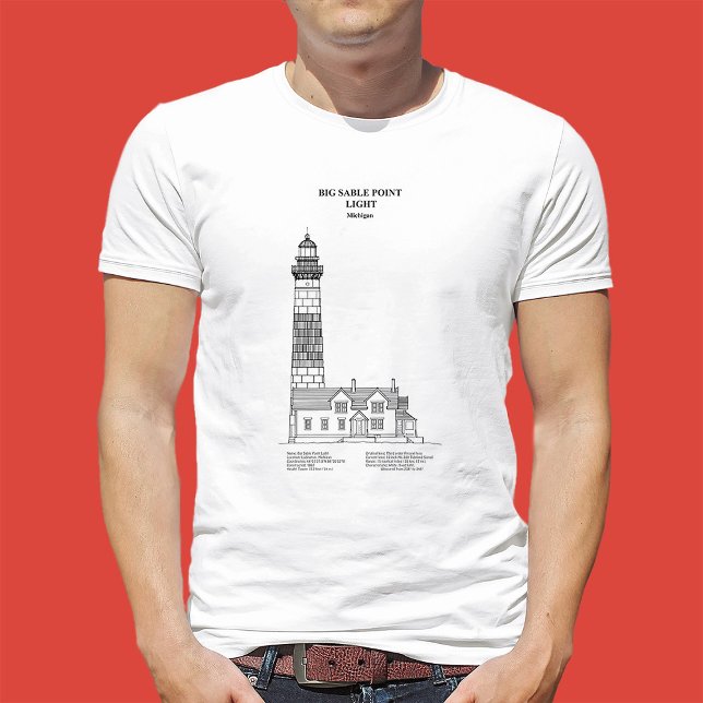 Camiseta Farol de Big Sable Point - Michigan - SBD (Big Sable Point Lighthouse - Michigan - SBD. Men Basic White T-Shirt)