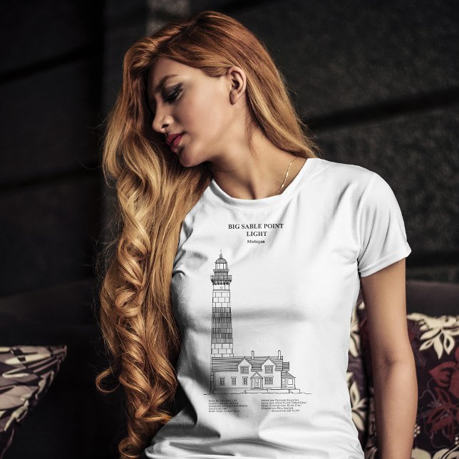 Camiseta Farol de Big Sable Point - Michigan - SBD (Big Sable Point Lighthouse - Michigan - SBD. Women Basic White T-Shirt)