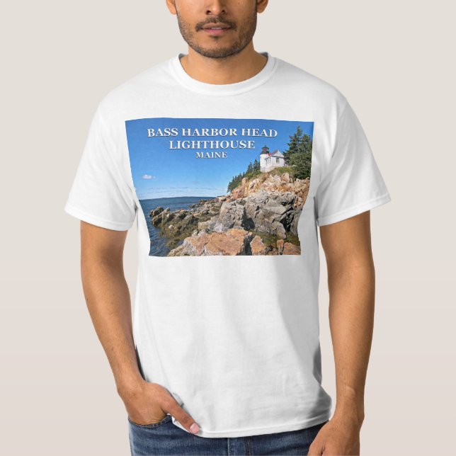 Camiseta Farol de Cabeça de Bass Harbor, Camisa-T Maine (Frente)