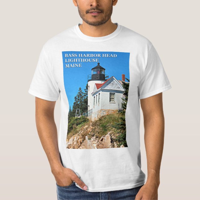Camiseta Farol de Cabeça de Bass Harbor, Camisa-T Maine (Frente)