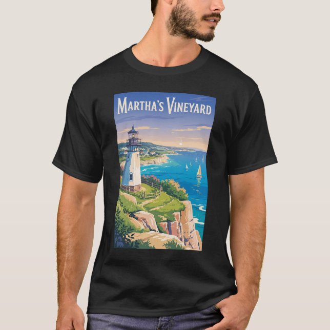Camiseta Farol de Martha's Vineyard Massachusetts Viagens (Frente)