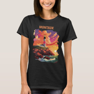 Camiseta Farol de Montauk Nova York Viagem Retro