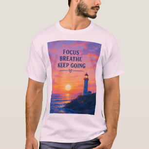 Camiseta Farol do pôr do sol Foco Respirar Continuar