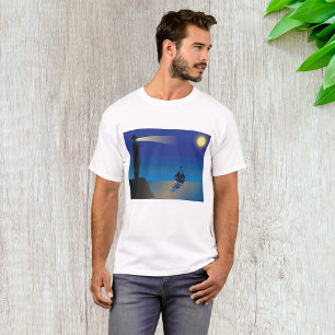 Camiseta Farol e veleiro à noite Oceano iluminado pela Lua