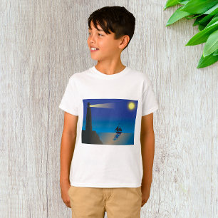 Camiseta Farol e veleiro no Oceano Luar Noturno