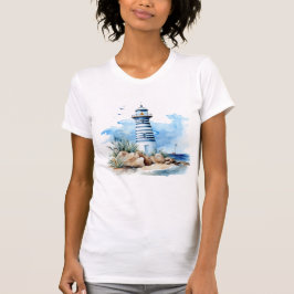 Camiseta Farol Náutico Azul, Aquarela