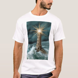Camiseta farol pintado à mão oceano 