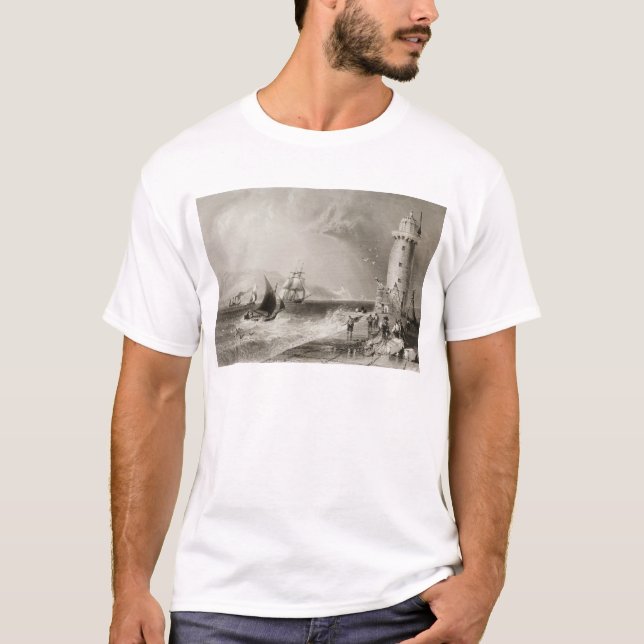 Camiseta Farol sul da parede com monte de Howth (Frente)