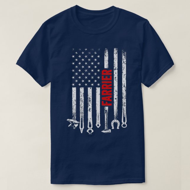 Camiseta Farrier US Flag Horsferes Hoof Trimming Equine Sho (Frente do Design)