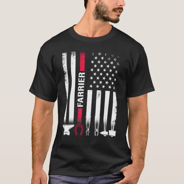 Camiseta Farrier USA Flag Horseshoe Hoof Trimming Equine Sh (Frente)