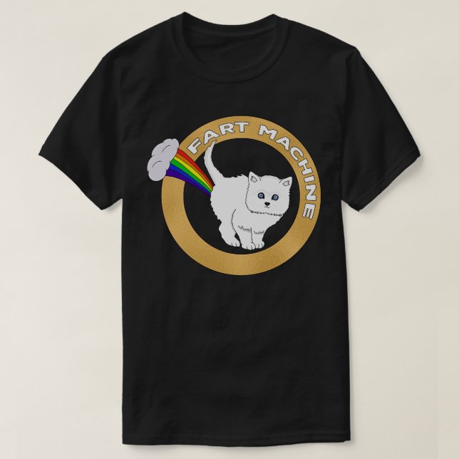 Camiseta Fart Machine Funny Cat Rainbow (Frente do Design)