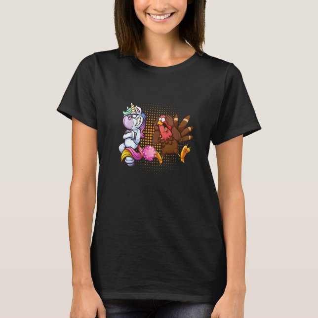 Camiseta Farting Magical unicorn and Shocked turkey thanksg (Frente)