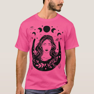 Camiseta Fases Celestiais Da Lua E Garota Mística Boho Wicc