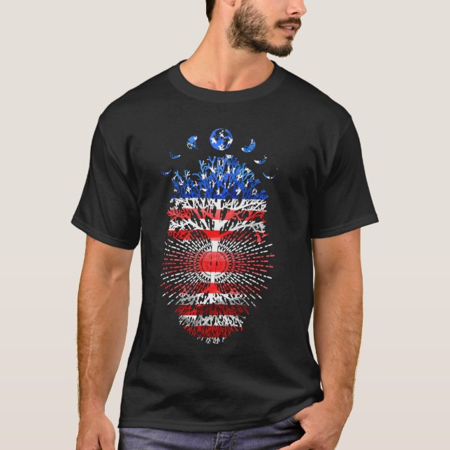 Camiseta Fases Da Árvore De Bandeira Retroamericana Da Lua, (Frente)