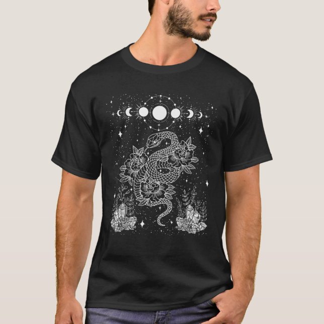 Camiseta Fases da Lua Cobra e Cristais Punk Gótico (Frente)