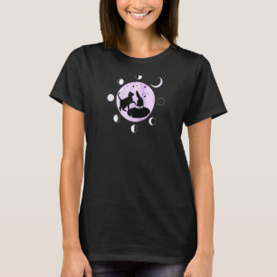 Camiseta Fases da Lua do Gato para Mulheres Gato Preto Lua