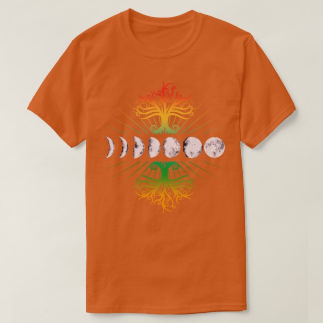 Camiseta Fases da Lua Retro 60s 70s Árvore da Vida (Frente do Design)