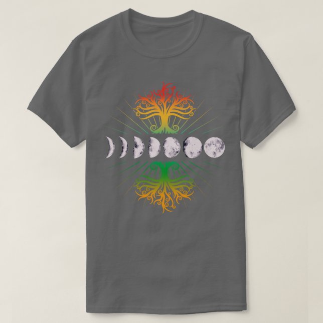 Camiseta Fases da Lua Retro 60s 70s Árvore da Vida (Frente do Design)