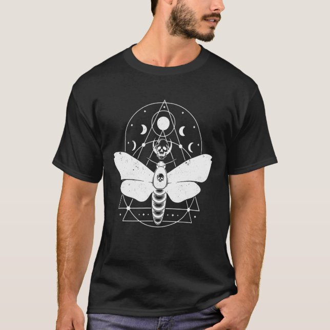 Camiseta Fases Espiritais Espiritais Da Lua Moth Creepy Lin (Frente)