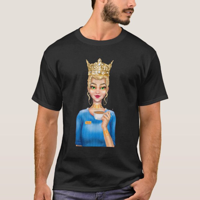 Camiseta Fashion Blonde Queen Holding Cup of Coffee Hand Dr (Frente)