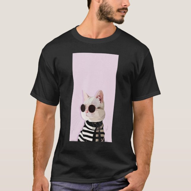 Camiseta Fashionista Cat   Cute Cool Kitty Kitten Pink Blac (Frente)
