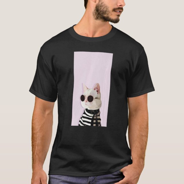 Camiseta Fashionista Cat  Cute Cool Kitty Kitten Pink Black (Frente)