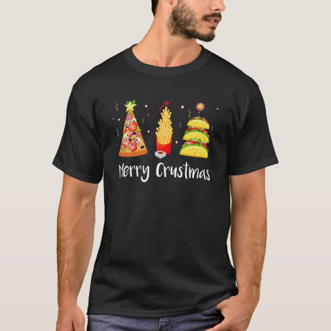 Camiseta Fast Food Christmas Tree Taco Pizza French Fries C (Frente)