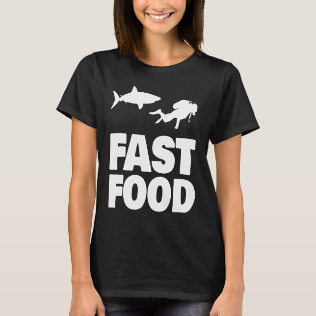 Camiseta Fast Food Diver Shark Scuba Diving Diver Cute (Frente)