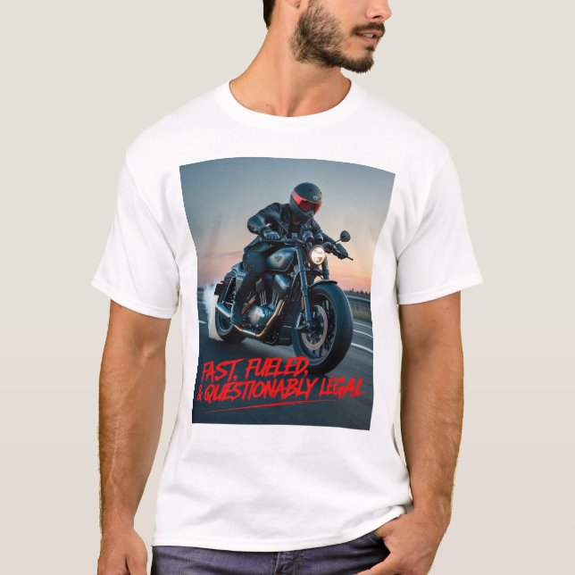 Camiseta Fast, Fueled, & Questionably Legal – Rebel Biker (Frente)