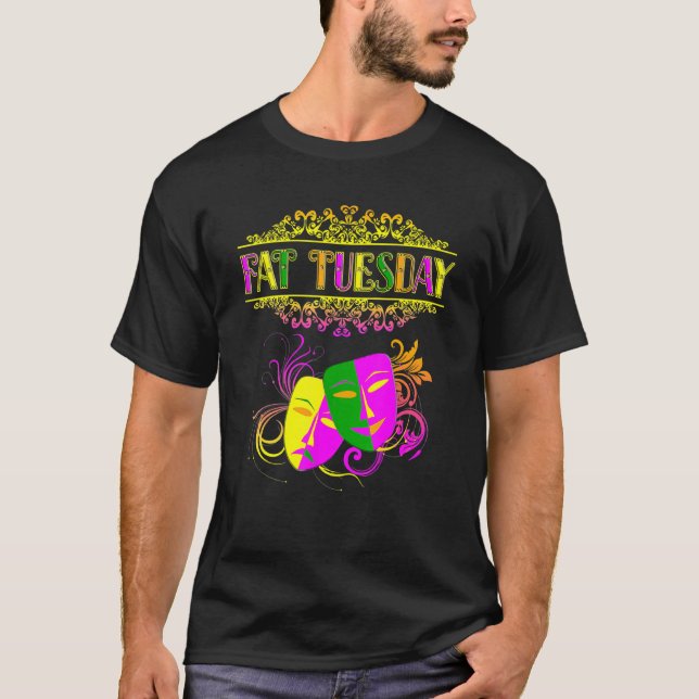 Camiseta Fat Terça-Feira Máscara Mardi Gras Para Mulheres M (Frente)