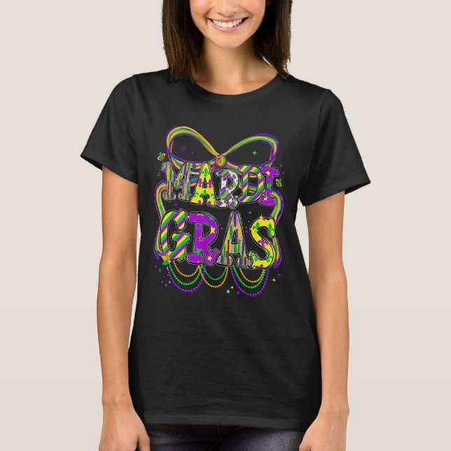 Camiseta Fat Tuesday Mardi Gras Coquette Bow Kids Girls Wom (Frente)