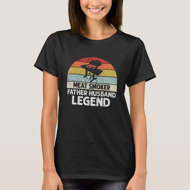 Camiseta Father Husband Meat Smoker Legend Barbecue Dad Gri (Frente)