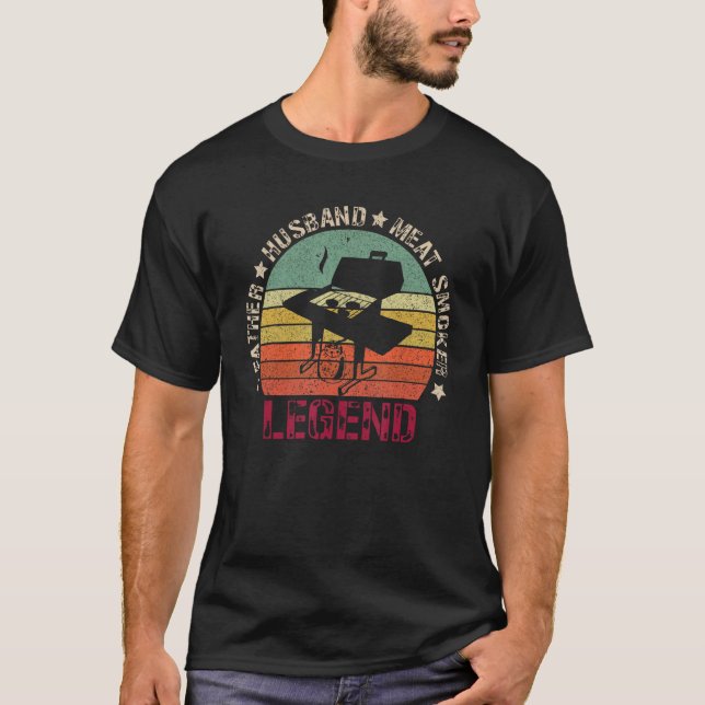 Camiseta Father Husband Meat Smoker Legend Barbecue Dad Gri (Frente)