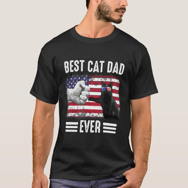 Camiseta Father s day Best Cat Dad ever American Dad US fla (Frente)