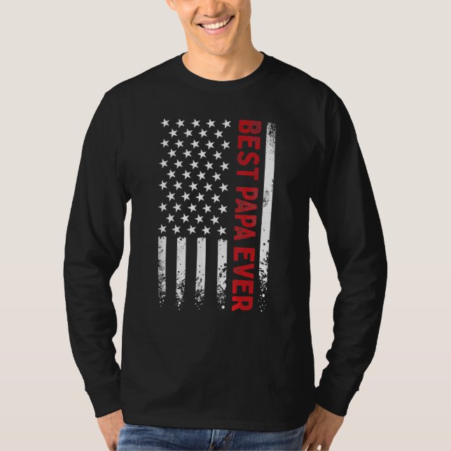 Camiseta Father s Day Best Papa Ever with US American Flag  (Frente)